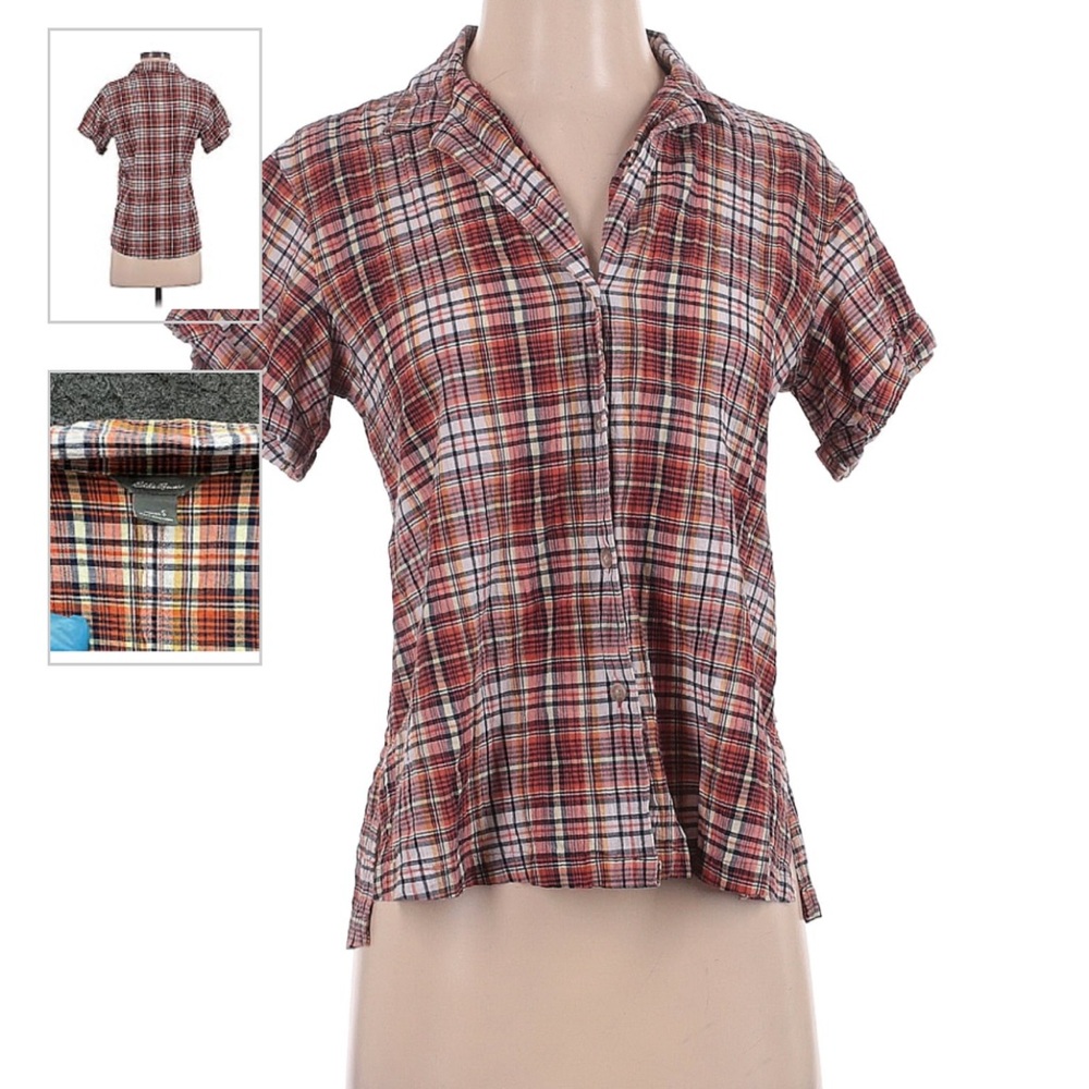 Eddie Bauer colorful plaid button blouse small